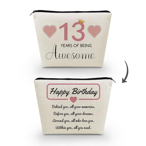 Livel lhood Make-up-Tasche zum 13. Geburtstag, niedliche kleine Kosmetiktasche für Geldbörse, Reise-Kulturbeutel, Reißverschluss-Tasche für 13-jährige Mädchen, Happy Birthday Geschenk, Rosa, 13 tolle von Livel lhood