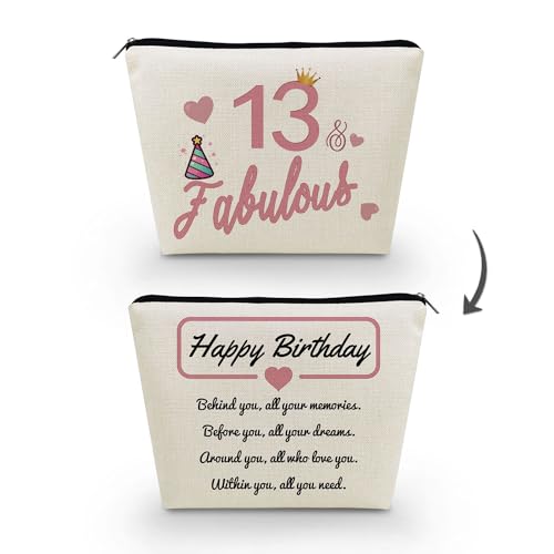 Livel lhood Make-up-Tasche zum 13. Geburtstag, niedliche kleine Kosmetiktasche für Geldbörse, Reise-Kulturbeutel, Reißverschluss-Tasche für 13-jährige Mädchen, Happy Birthday Geschenk, Rosa, 13 tolle von Livel lhood