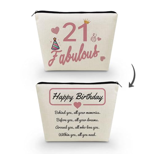 Livel lhood Make-up-Tasche zum 21. Geburtstag, niedliche kleine Kosmetiktasche für Geldbörse, Reise-Kulturbeutel, Reißverschluss-Tasche für 21-jährige Mädchen, Happy Birthday Geschenk, Rosa, 21 tolle von Livel lhood