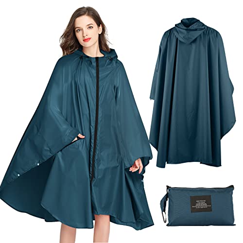 Lively Life Regenponcho für Damen, Leichter Regenjacke Wasserdichter Regenmantel Wiederverwendbar Regen Poncho Raincoat Atmungsaktiv Regenschutz Regencape mit Kapuze für Camping Outdoors, Dunkelblau von Lively Life