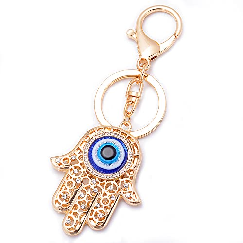 Hamsa-Hand-Amulett goldener Schlüsselanhänger Auge der Fatima Lovely Talisman Khamsa Symbol Anhänger Evil Eye Schlüsselanhänger bringt Glück und schützt spirituelles Geschenk von LivelyBuy