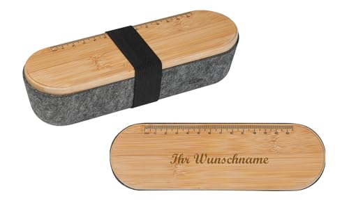 Faulenzer mit Namensgravur - Federmappe - Bambusdeckel mit Smartphone-Halterung von Livepac-Office