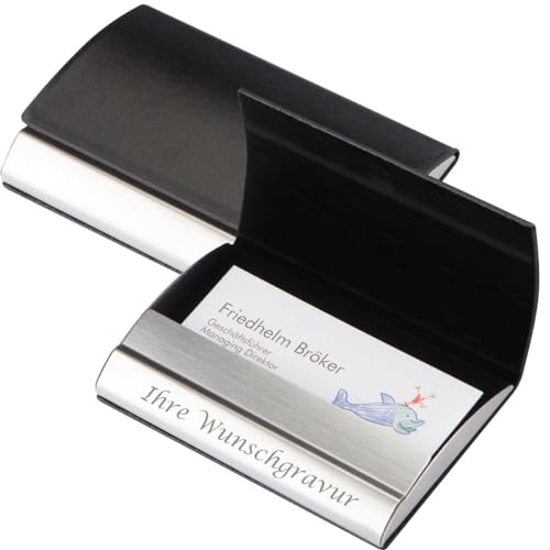 Visitenkartenetui mit Gravur aus Metall mit Kunstlederbezug und Magnetverschluß von Livepac-Office