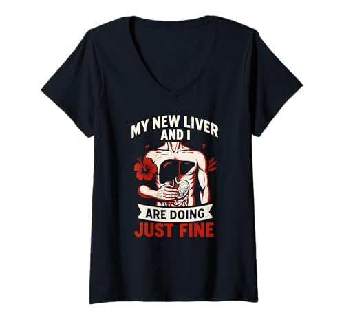 Damen Lebertransplantation Neue Leber Doing Fine Mens Get Well Patient T-Shirt mit V-Ausschnitt Damen Lebertransplantation Neue Leber Doing Fine Mens Get Well Patient T-Shirt mit V-Ausschnitt von Liver Transplant Hospital Get Well Nurse Wear