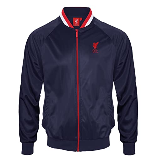 Liverpool FC Herren Retro-Trainingsjacke - Polyester - Dunkelblau mit gestreiftem Kragen - 3XL von Liverpool FC