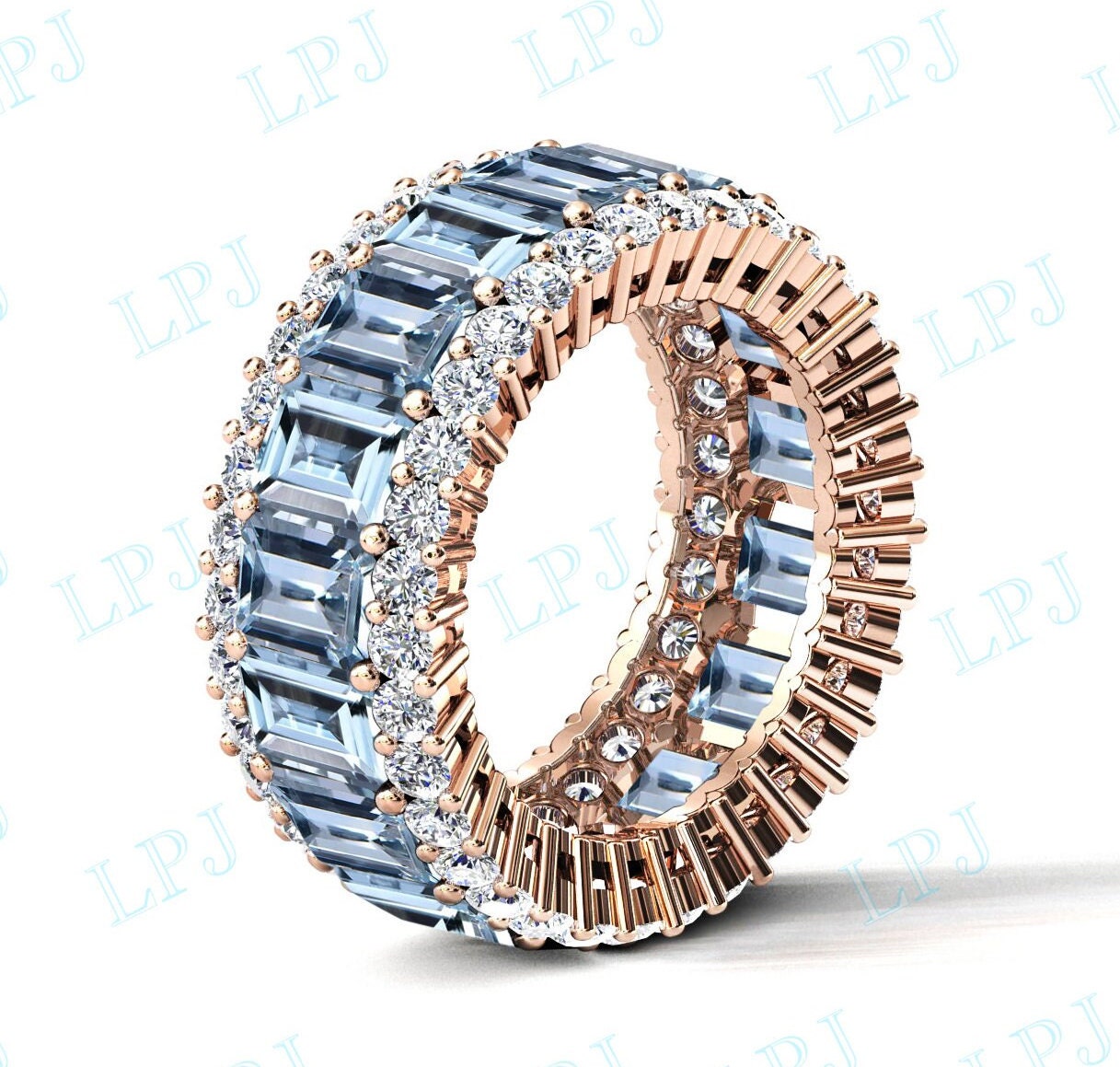 14K Gold Aquamarin Eternity Ehering Natur Verlobungsring Full Brautband Für Frauen Jubiläumsring Sie von LiverpoolJewelry