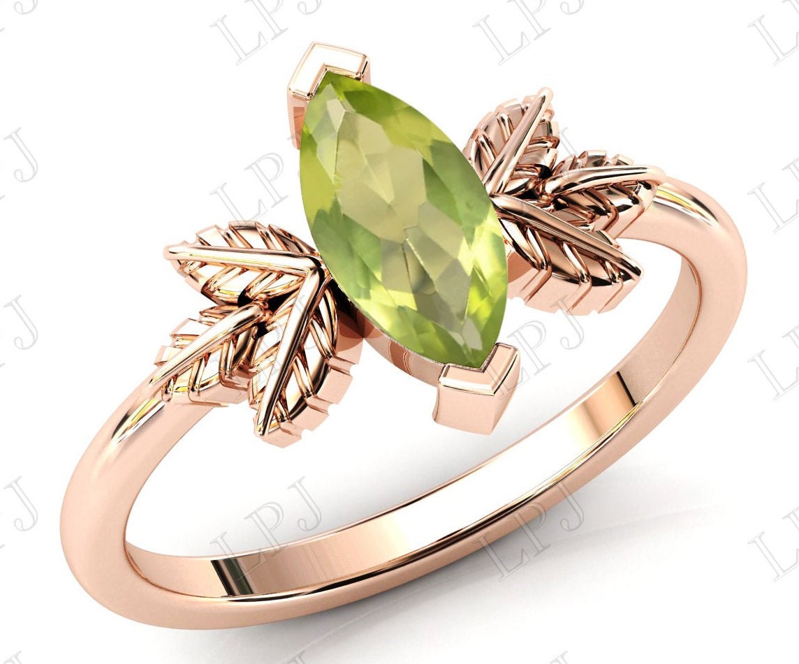 14K Gold Peridot Verlobungsring Antik Vintage Blatt Ehering Art Deco Braut Versprechen Ring Jahrestag Geschenk Für Sie von LiverpoolJewelry