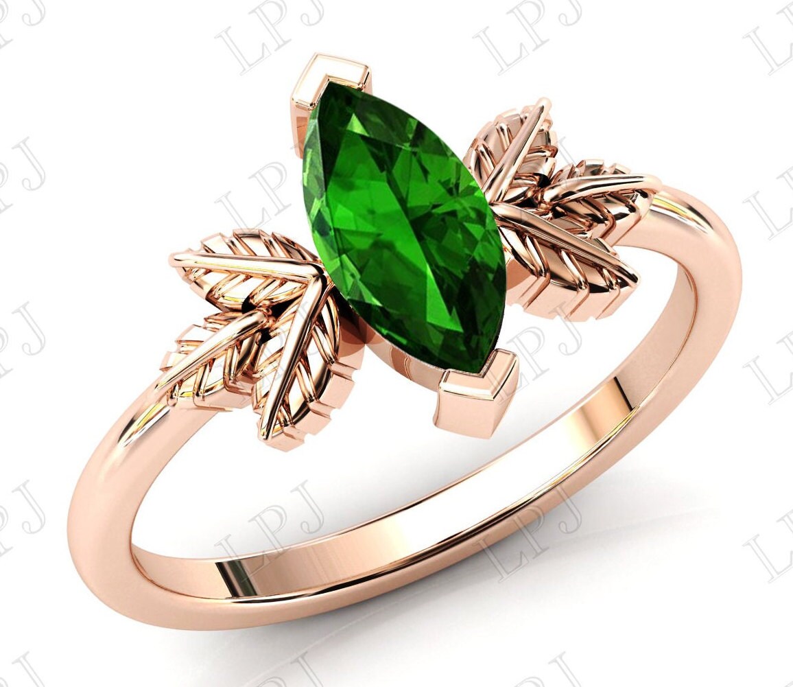 Antiker Tsavorit Granat Verlobungsring Rosegold Braut Ring Art Deco Blatt Ehering Für Sie von LiverpoolJewelry