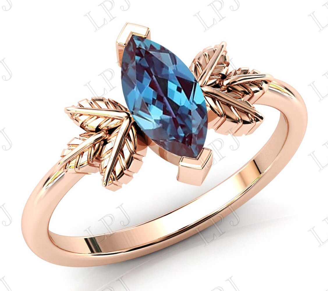 Art Deco Alexandrit Verlobungsring Antik Vintage Brautschmuck Ring Rosegold Blatt Ehering Für Frauen von LiverpoolJewelry