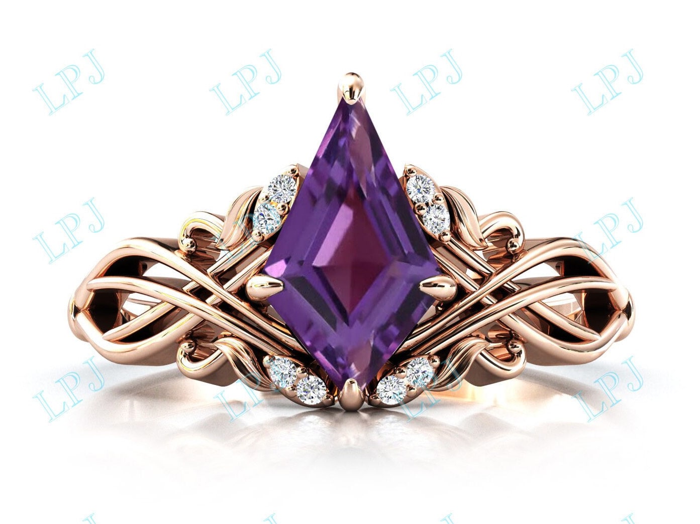 Art Deco Amethyst Ehering Für Frauen Kite Shaped Verlobungsring 14K Gold Braut Versprechen Ring Jahrestag Sie von LiverpoolJewelry