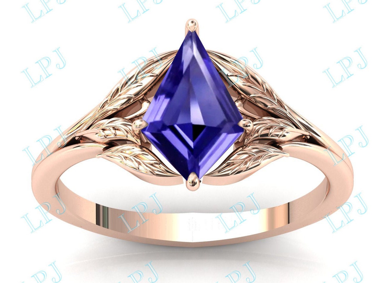 Art Deco Blatt Tansanit Verlobungsring Für Frauen Rosegold Ehering Kite Blau Edelstein Antik Jahrestag Ring von LiverpoolJewelry