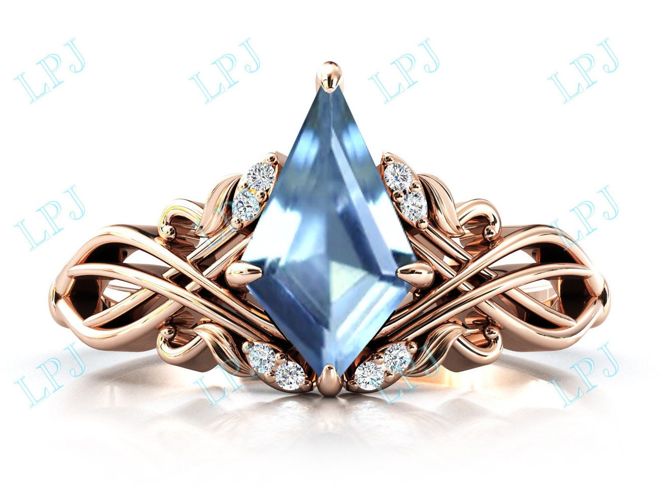 Art Deco Kite Shaped Aquamarin Ehering Für Frauen 14K Gold Antik Verlobungsring Unikat Jahrestag Versprechen Ring Sie von LiverpoolJewelry