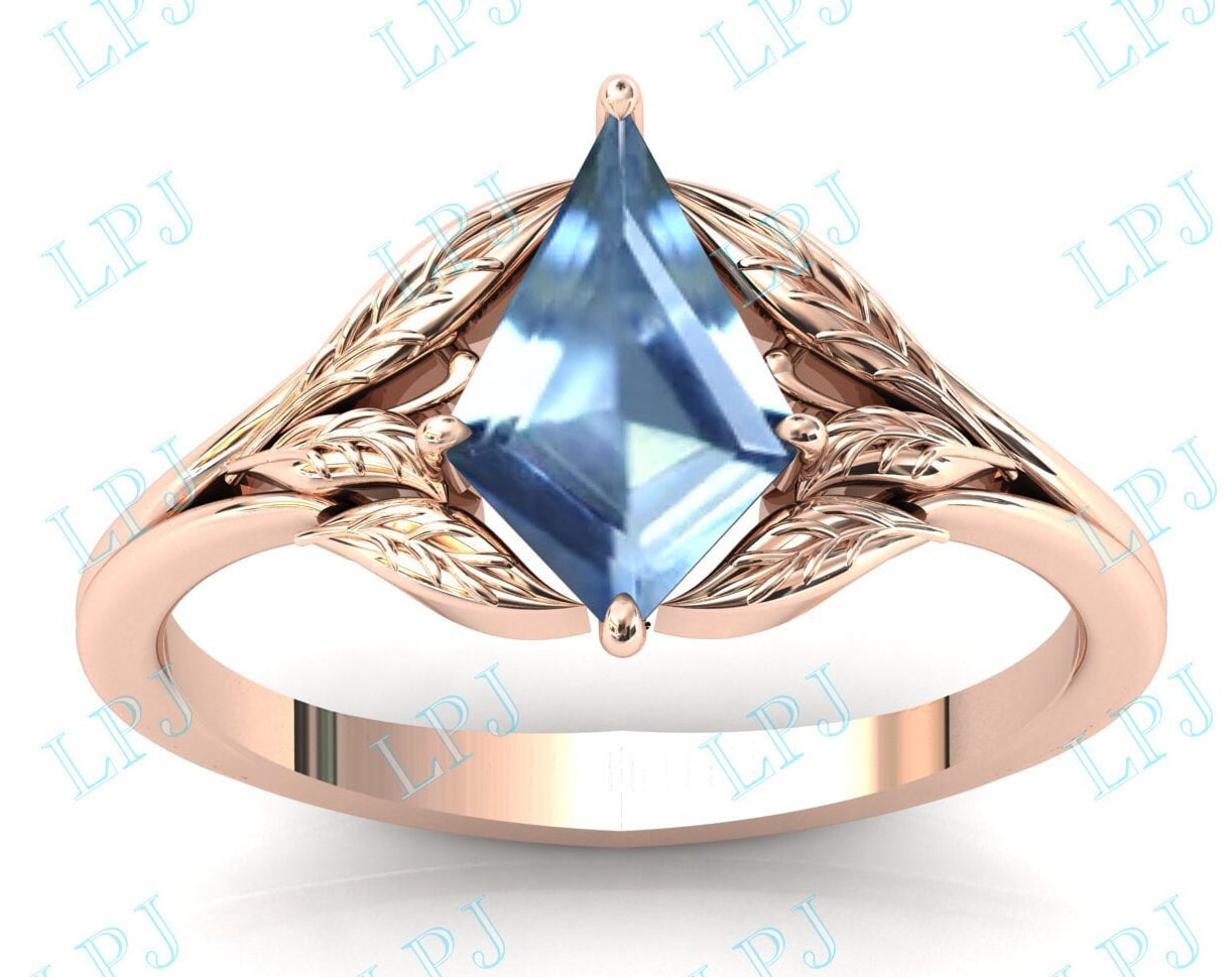 Einzigartiger Drachenförmiger Aquamarin Ring Für Frauen Art Deco Vintage Ehering 14K Gold Antik Blatt Brautring Sie von LiverpoolJewelry