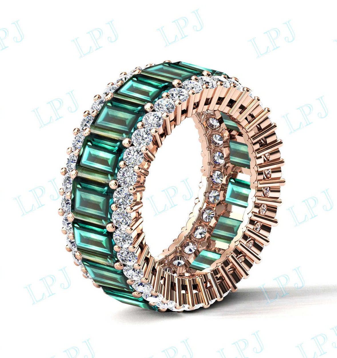 Farbwechsel Teal Saphir Verlobungsband Für Frauen Grün Blau Eternity Hochzeitsband 14K Gold Full Band von LiverpoolJewelry