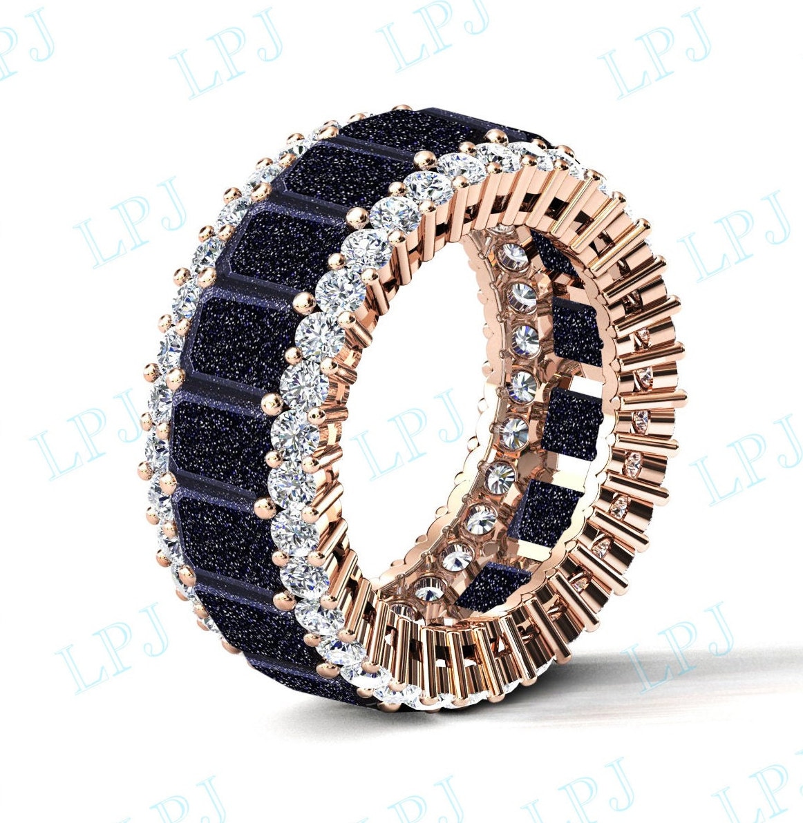 Galaxie Stern Blau Sandstein Eternity Band Rosegold Für Frauen 14K Gold Braut Versprechen Ring Geschenk Sie von LiverpoolJewelry