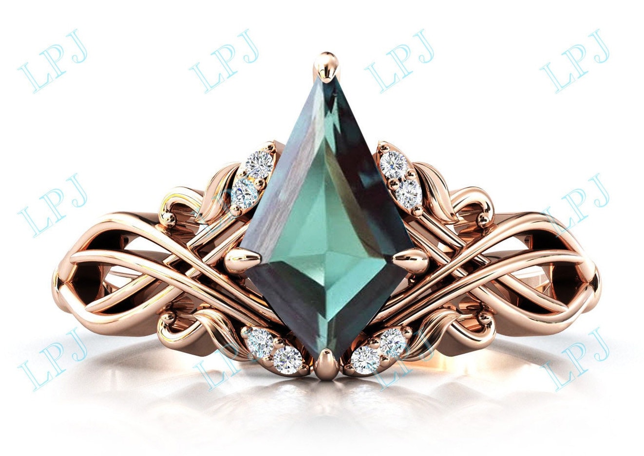 Grüner Blauer Saphir Verlobungsring Für Frauen Art Deco Kite Shaped Teal Ehering 14K Gold Braut Versprechen Ring von LiverpoolJewelry