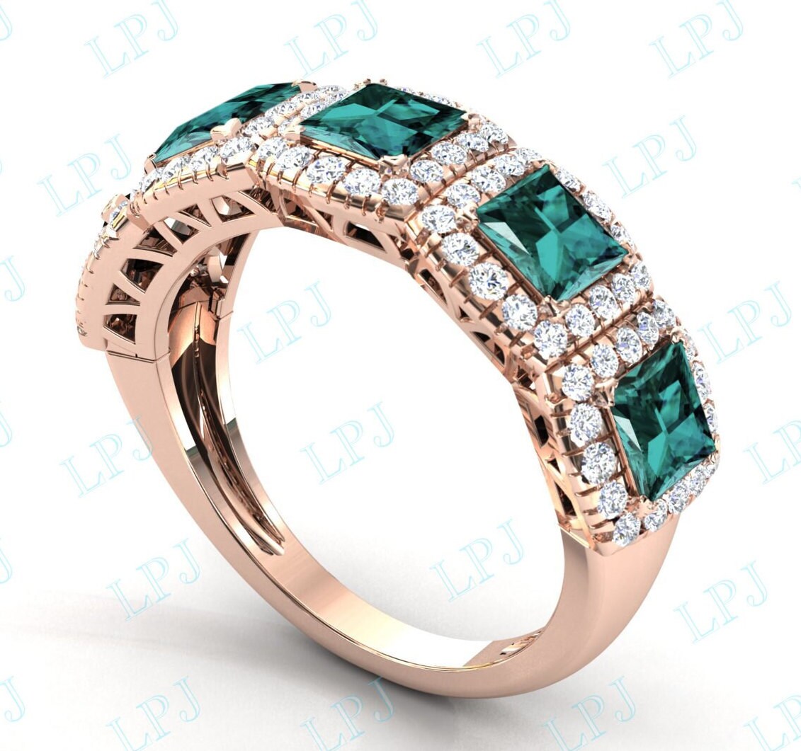 Grüner Paraiba Turmalin Verlobungsband Für Frauen Halbe Ewigkeit Brautband Grün Edelstein Ehering Unikat Hochzeit Jahrestag Ring von LiverpoolJewelry