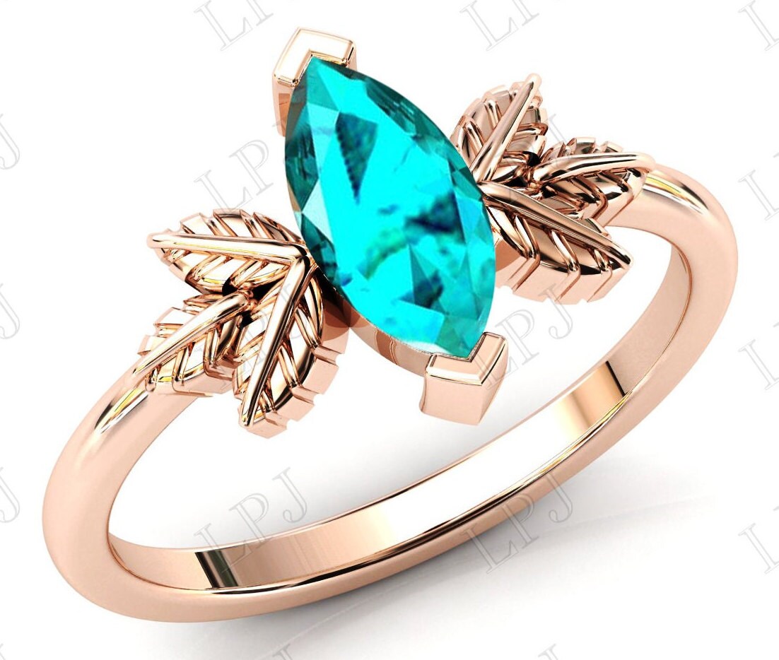 Grüner Paraiba Turmalin Verlobungsring Art Deco Antik Jahrestag Ring Rosegold Ehering Für Frauen von LiverpoolJewelry