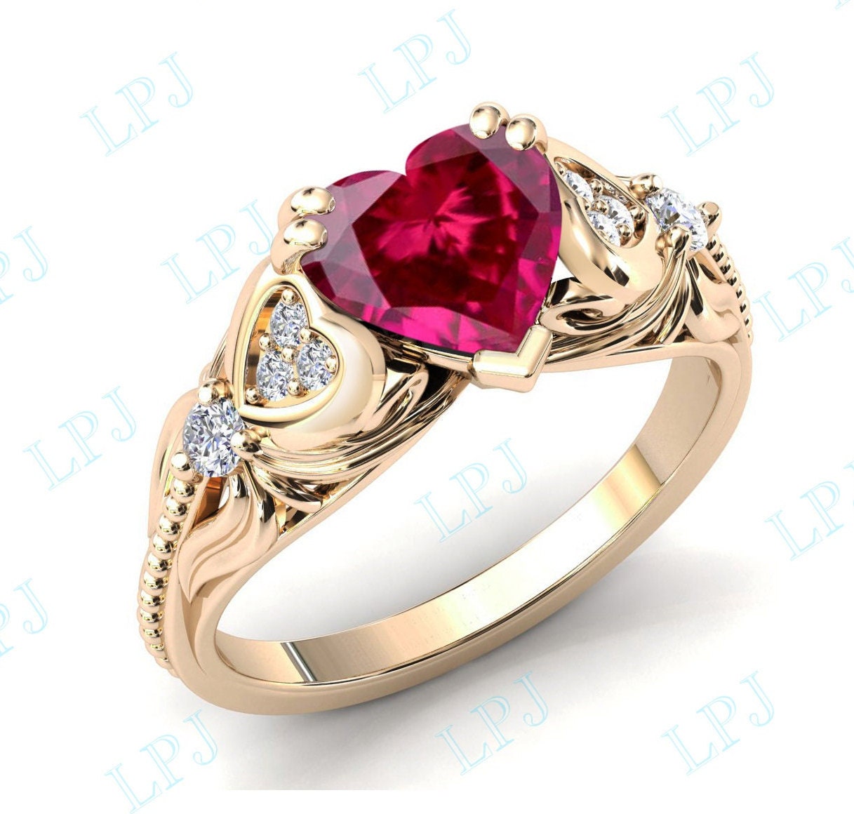 Herz Form Rubin Verlobungsring Für Frauen Art Deco Braut Ring Ehering Für Sie Einzigartige Versprechen Jubiläum von LiverpoolJewelry