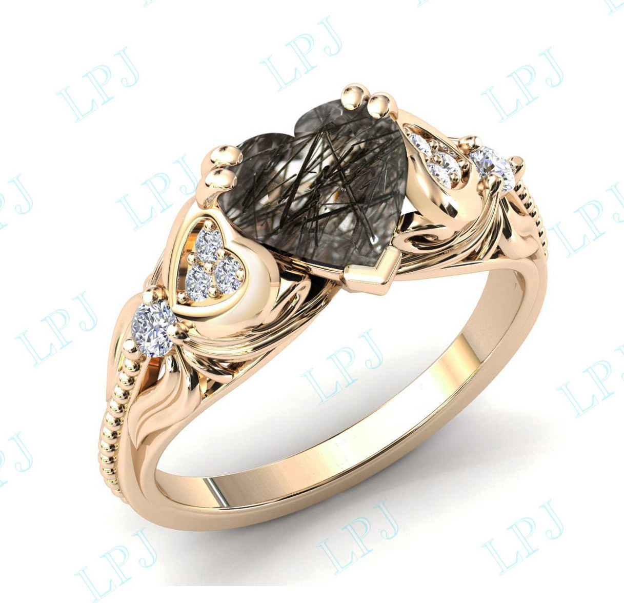 Herz Form Rutil Verlobungsring 14K Gold Rutile Herzform Frauen Ehering Unikat Versprechen Ring Vintage Schwarz Braut von LiverpoolJewelry