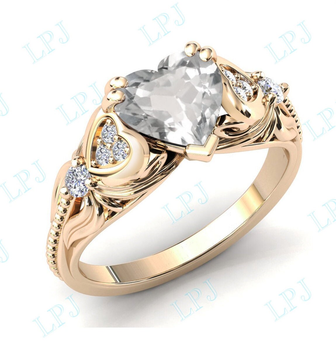 Herz Form Weißtopas Verlobungsring Für Frauen Rosegold Weißtopas Ehering Form Weiß Edelstein Jahrestag Versprechen Ring von LiverpoolJewelry