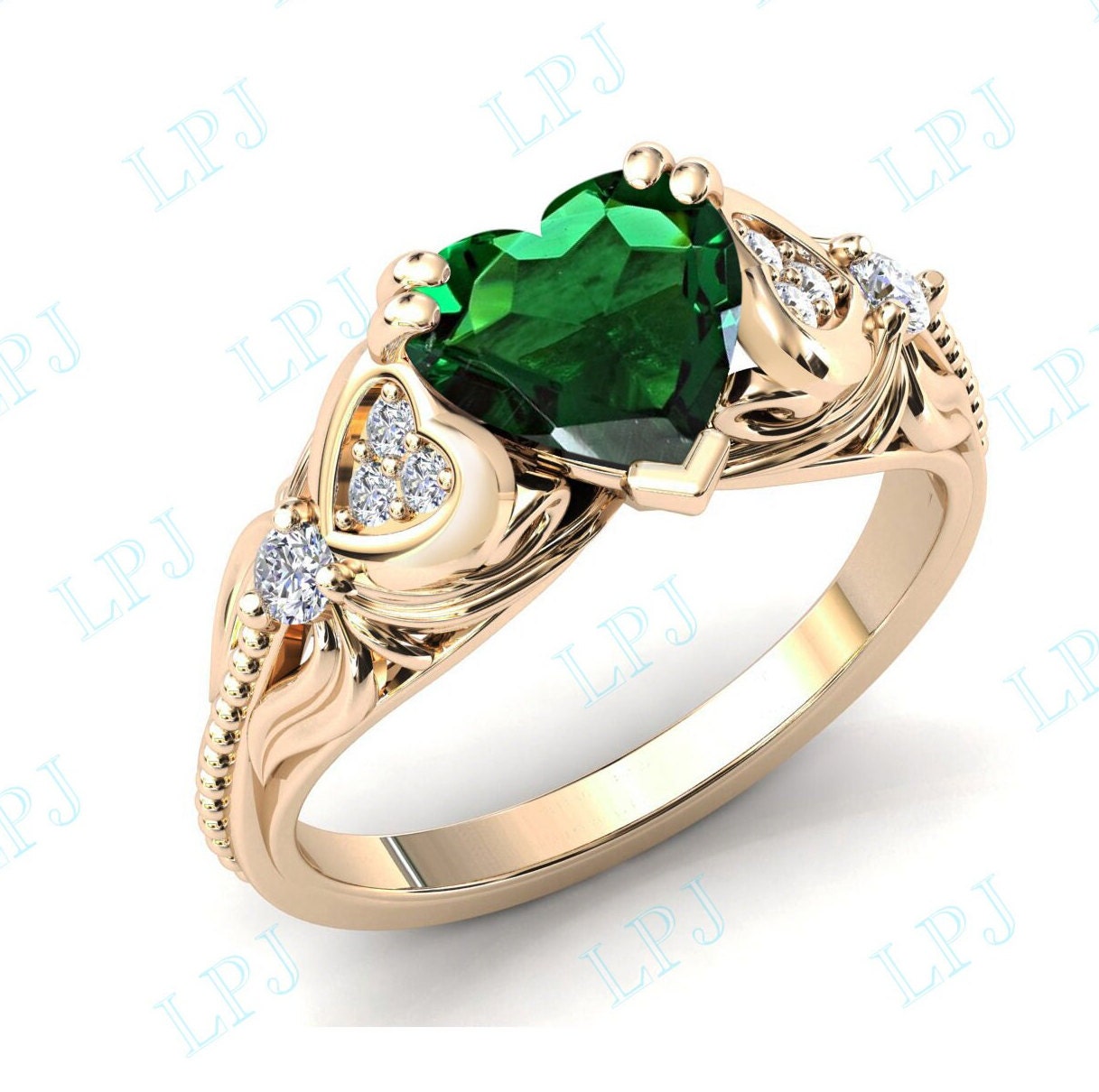 Herzförmige Chromdiopsid Verlobungsring 14K Gold Art Deco Ehering Herzform Grüner Edelstein Ring Für Frauen von LiverpoolJewelry