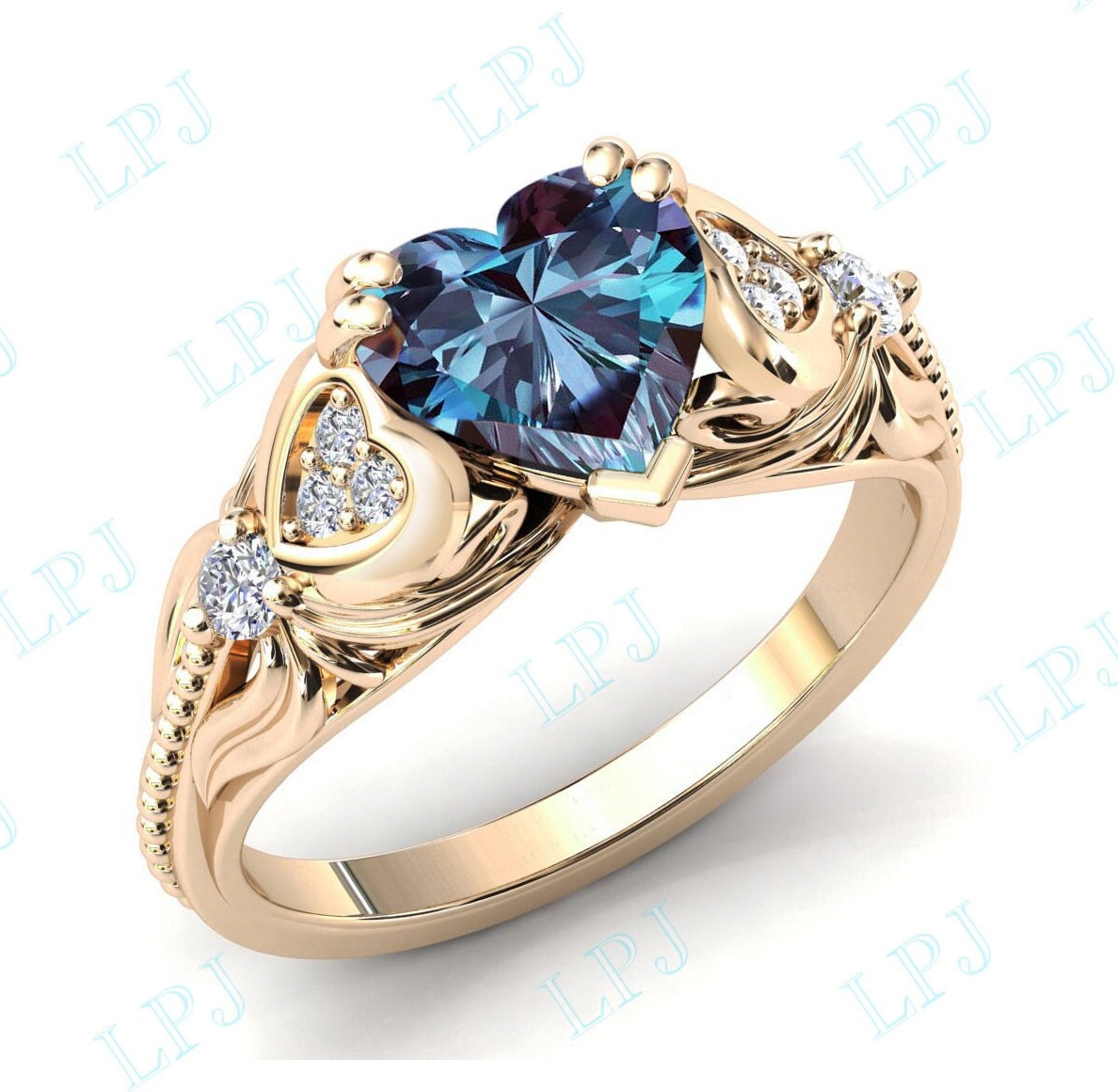 Herzförmiger Alexandrit Verlobungsring 14K Gold Antik Ehering Herzform Braut Versprechen Ring Unikat Jahrestag von LiverpoolJewelry