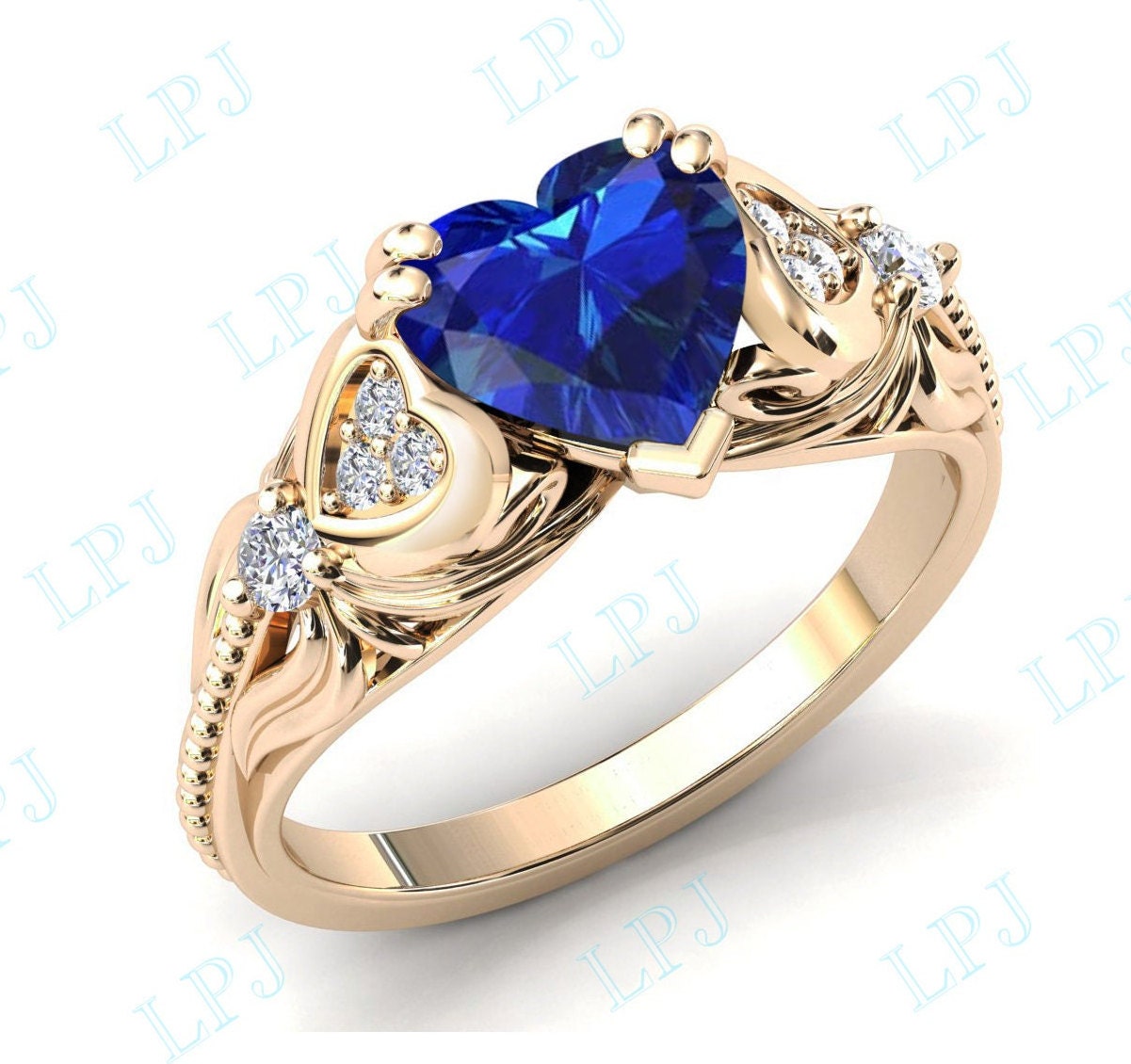 Herzförmiger Blauer Saphir Verlobungsring Für Frauen Vintage Art Deco Blau Saphir Ehering Herzform Edelstein Ring von LiverpoolJewelry