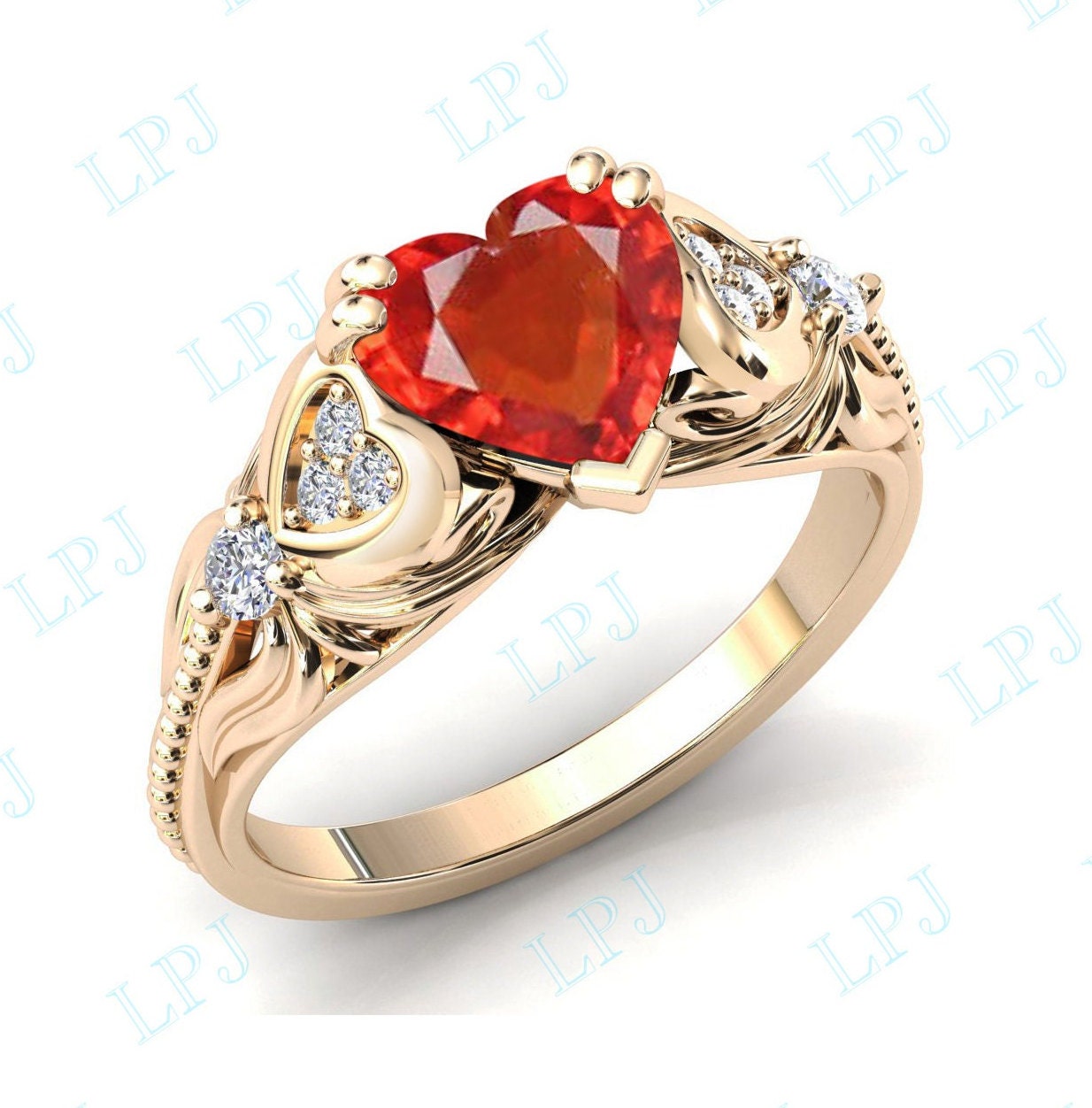 Herzförmiger Orange Saphir Verlobungsring Roségold Braut Versprechend Ring Art Deco Ehering Unikat Jubiläumsring von LiverpoolJewelry