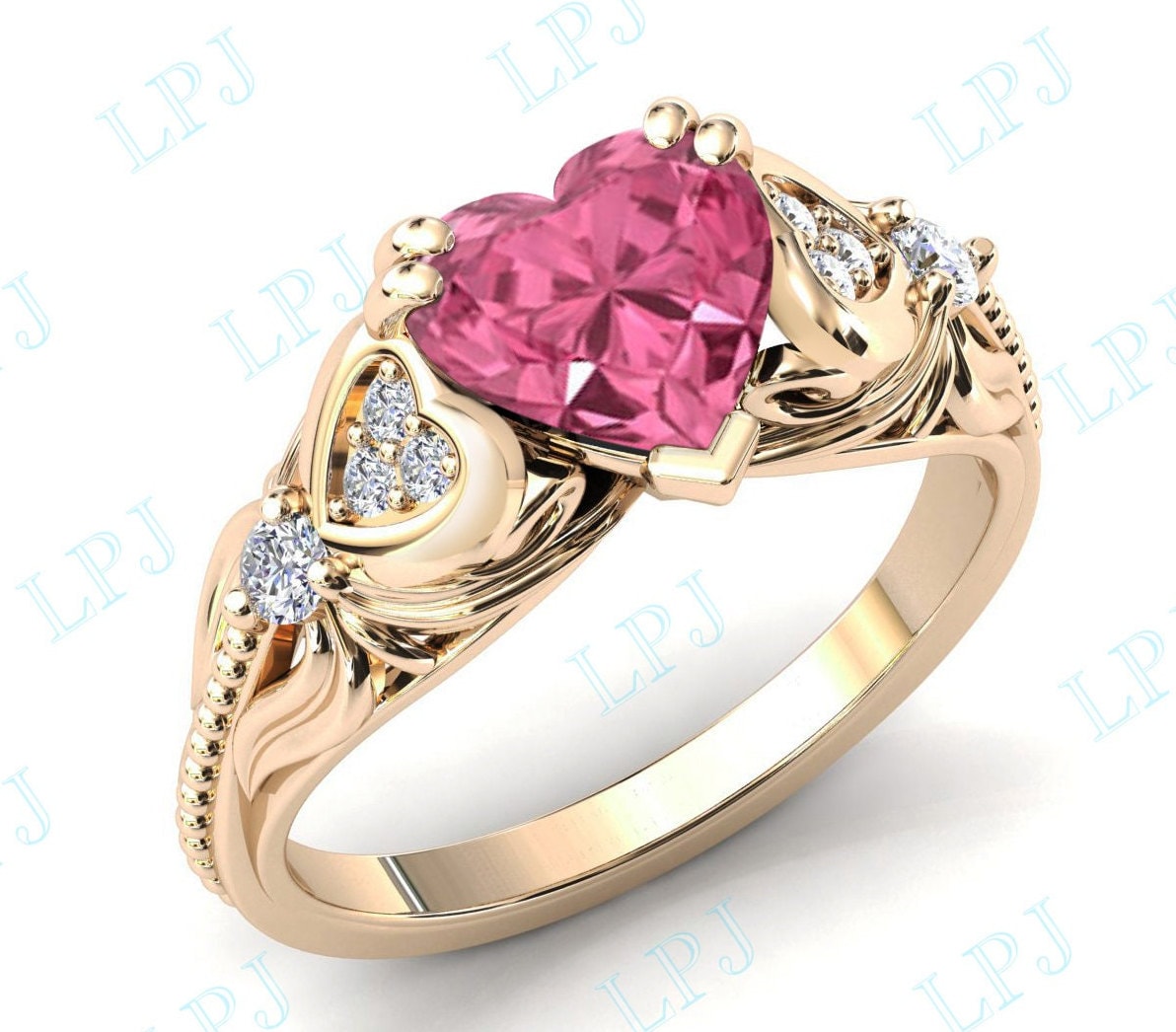 Herzförmiger Rosa Turmalin Verlobungsring 14K Gold Art Deco Ehering Herzform Edelstein Frauen Versprechen Ring von LiverpoolJewelry