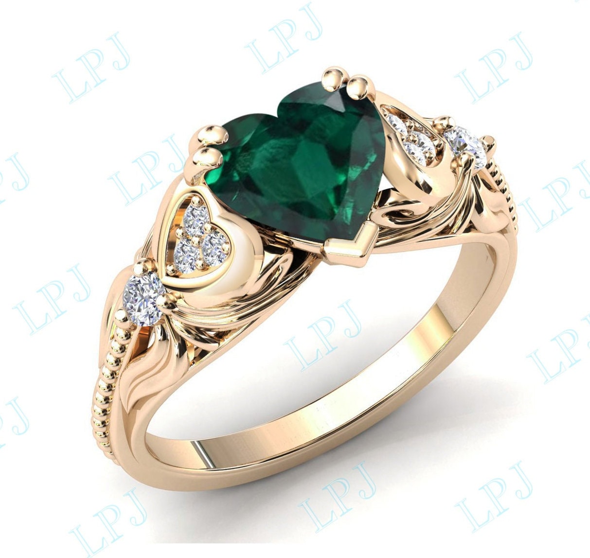 Herzförmiger Smaragd Ehering Art Deco Verlobungsring Für Frauen Herzform Braut Ring Geschenk von LiverpoolJewelry