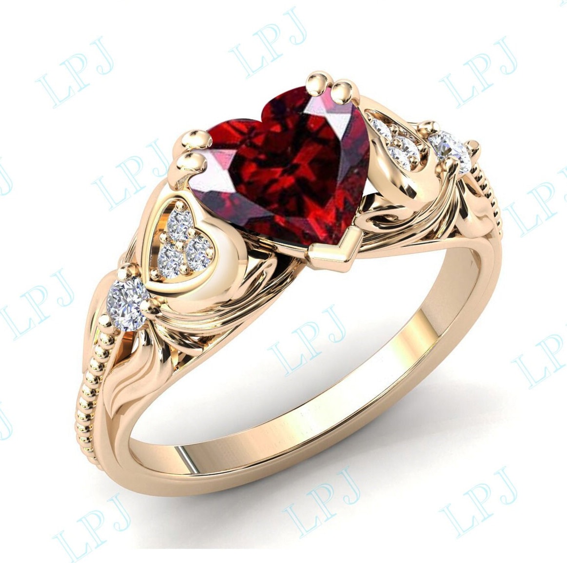 Herzform Granat Verlobungsring Frauen Art Deco Rot Ehering Antik Vintage Hochzeitsring Jahrestag Geschenk Für von LiverpoolJewelry