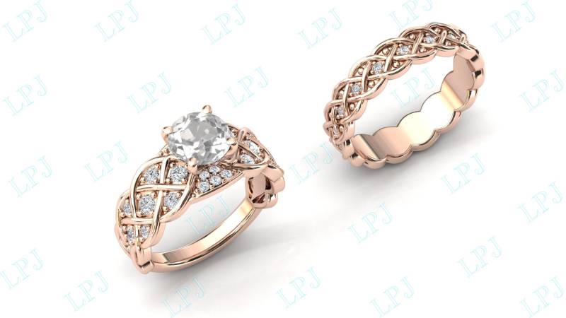 Infinity Style Weißtopas Verlobungsring Set Rosegold Weiß Topas Ehering Für Frauen Art Deco Brautring 2 Stück Ring von LiverpoolJewelry