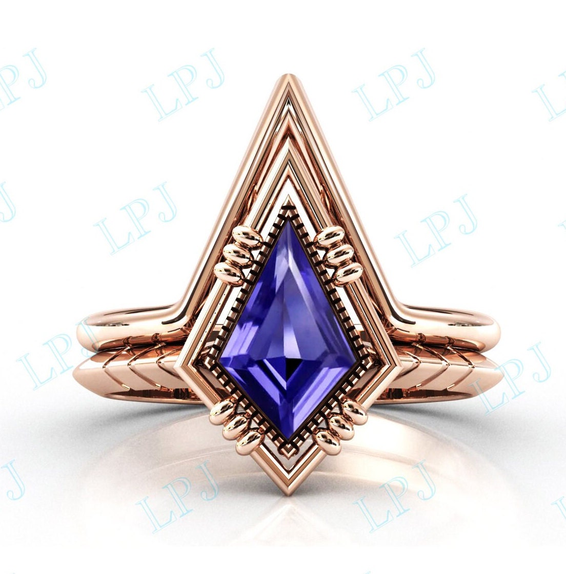 Kite Shaped Tansanit Verlobungsring Set 14K Gold Frauen Ehering Cut Edelstein Braut Versprechen Ring von LiverpoolJewelry