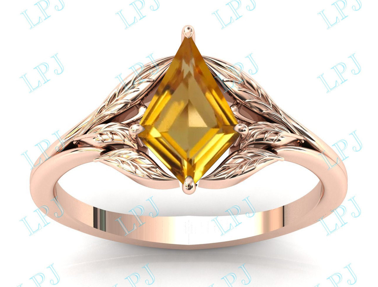 Kiteförmiger Citrin Verlobungsring Für Frauen Antik Blatt Ehering Art Deco Kite Form Brautring Jahrestag Versprechen Ring von LiverpoolJewelry