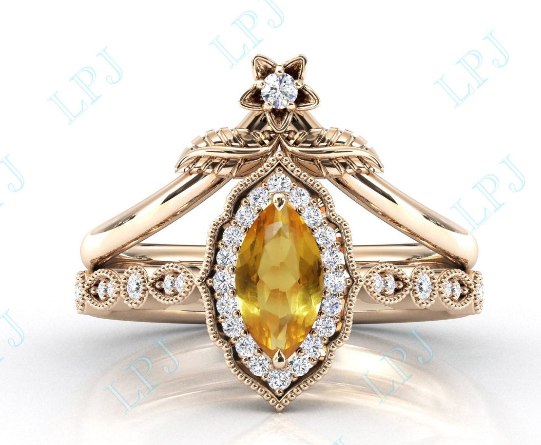 Marquis Cut Citrin Verlobungsring 14K Gold Art Deco Ehering Vintage Heiligenschein Braut Versprechen Ring Unikat Jahrestag Geschenk von LiverpoolJewelry