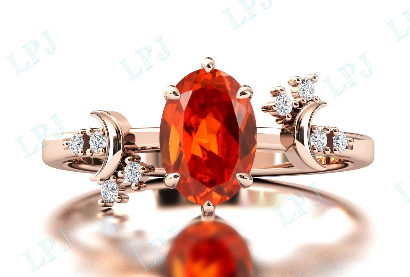 Mond Meines Lebens Orange Saphir Verlobungsring 14K Gold Vintage Ehering Art Deco Braut Ring Geschenk Für Sie von LiverpoolJewelry