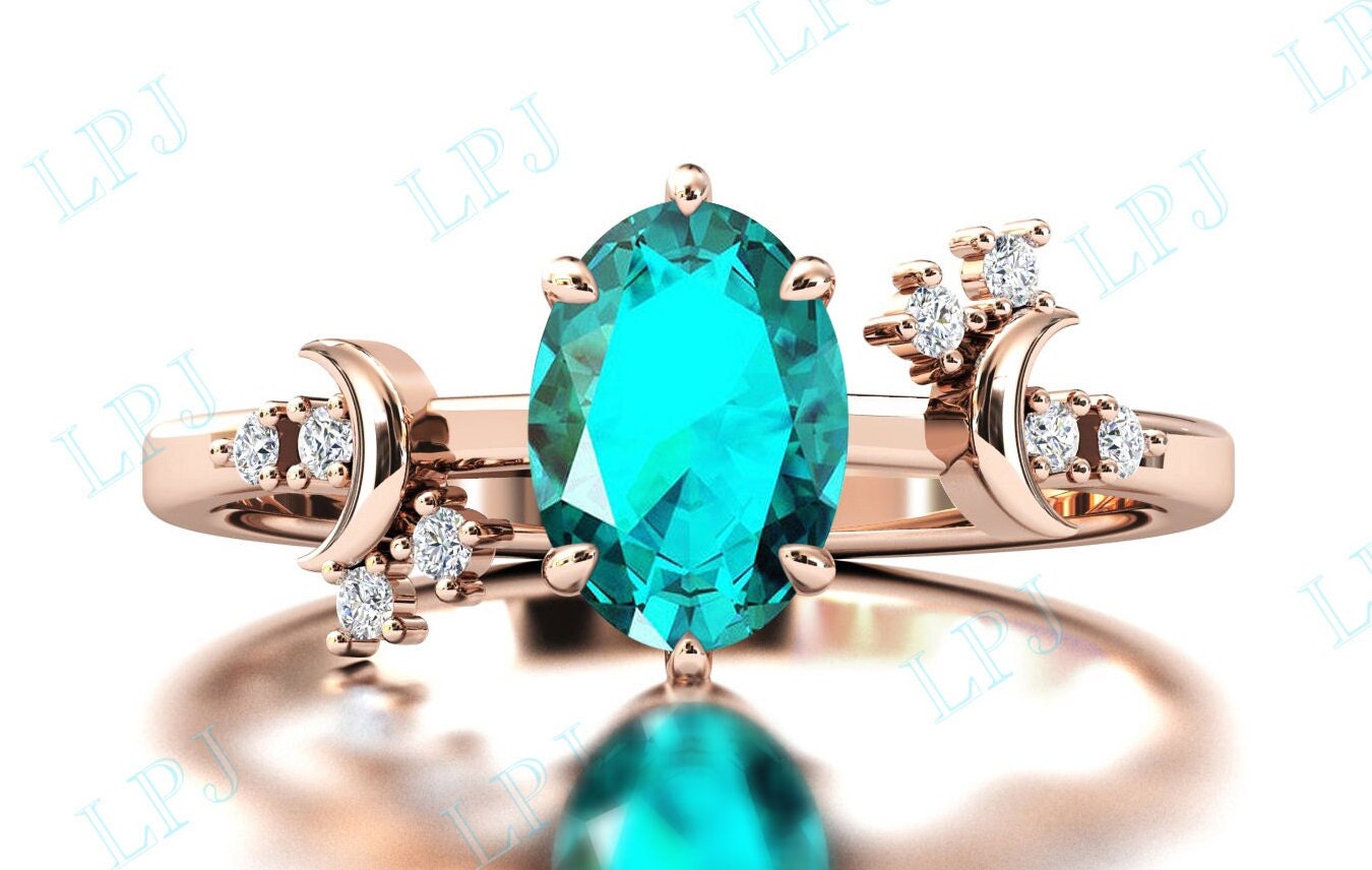 Mond Meines Lebens Paraiba Turmalin Verlobungsring 14K Gold Art Deco Ehering Unikat Jahrestag Ring Geschenk Für Frauen von LiverpoolJewelry