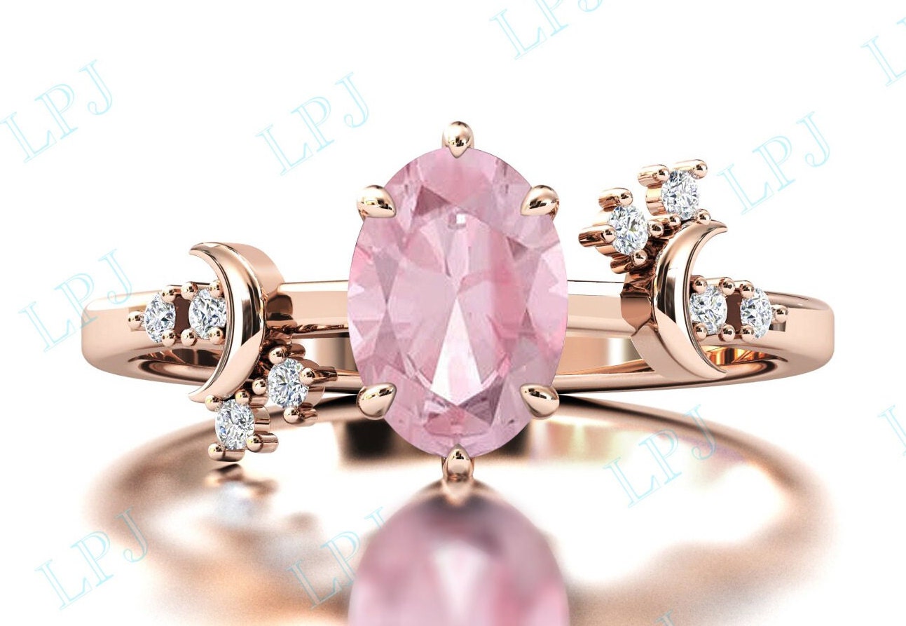 Mond Meines Lebens Rosa Morganit Ehering 14K Gold Antik Für Frauen Art Deco Pink Versprechen Ring von LiverpoolJewelry