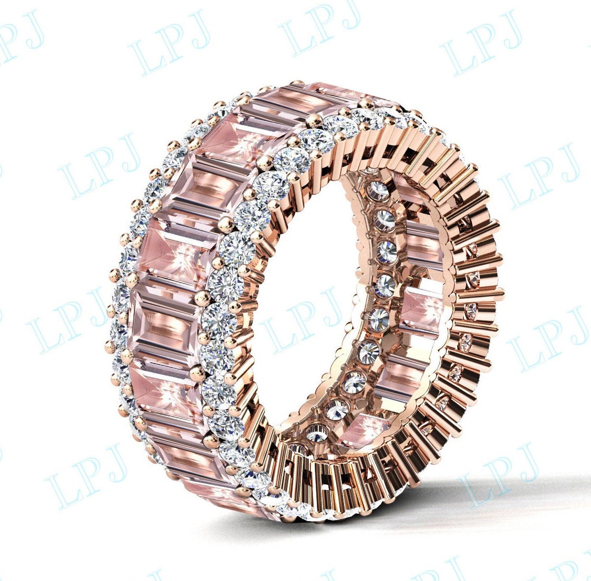 Natürliche Morganit Verlobungsband Rosegold Eternity Band Für Frauen Full Brautband Smaragd Cut von LiverpoolJewelry