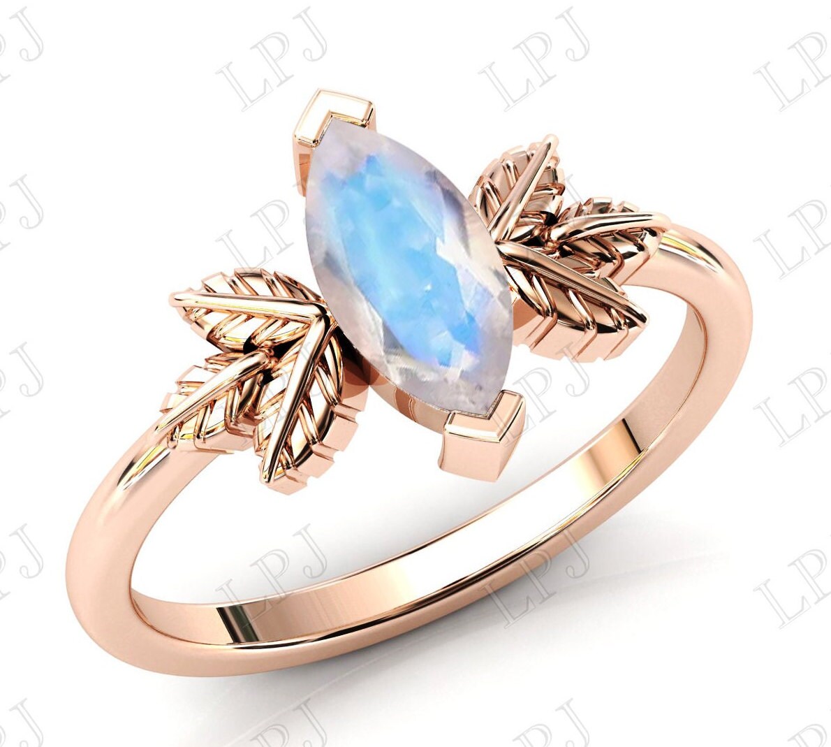 Natürlicher Mondstein Verlobungsring Art Deco Blatt Stil Ehering 14K Gold Brautring Antik Jahrestag Ring Für Sie von LiverpoolJewelry