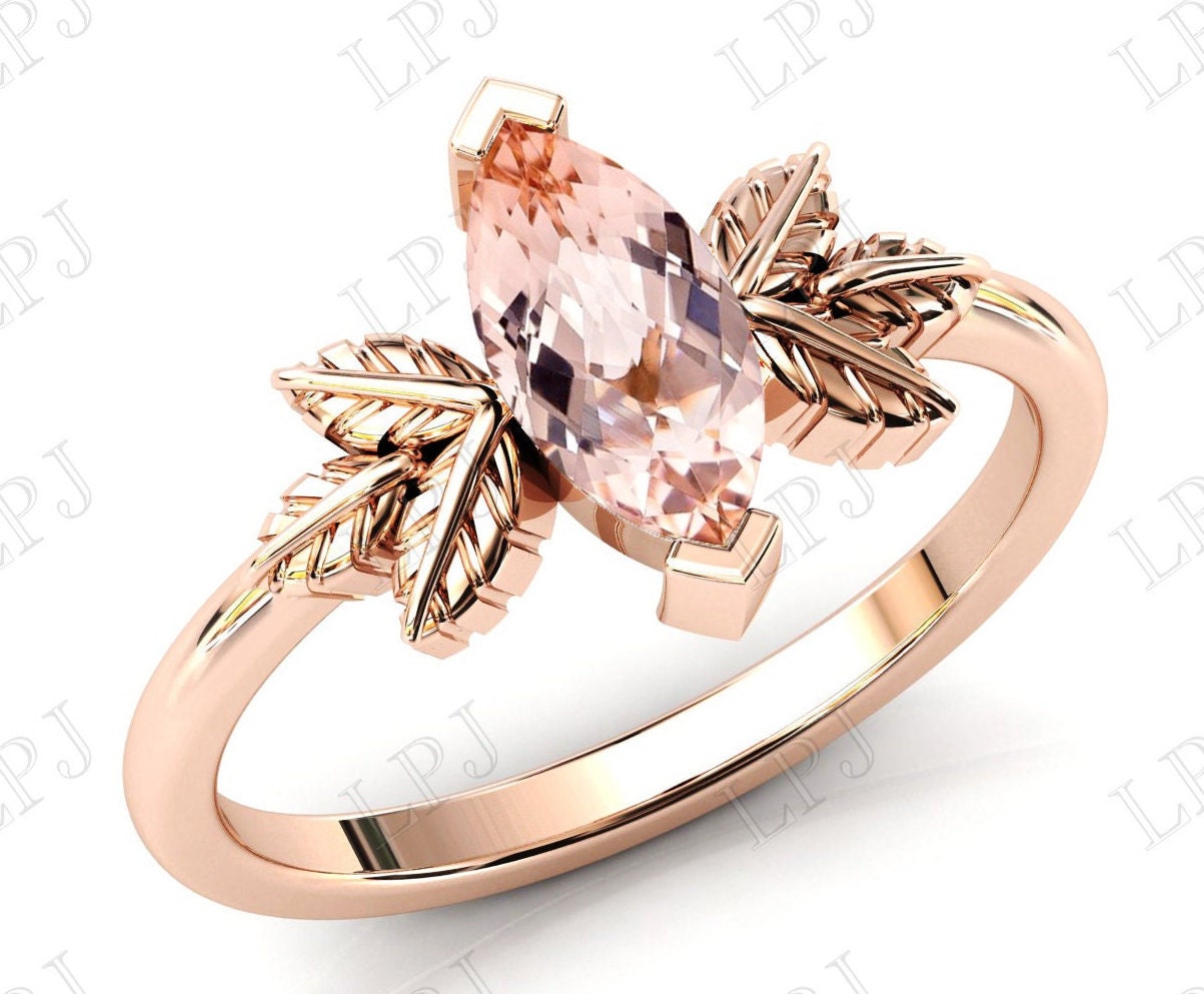 Natürlicher Morganit Blatt Ehering Für Frauen Rose Gold Verlobungsring Antik Vintage Jahrestag Versprechen Ring von LiverpoolJewelry