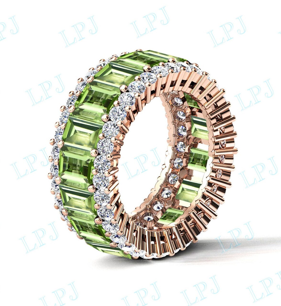 Natürliches Peridot Eternity Band Für Frauen 14K Gold Hochzeitsband Full Verlobungsband Smaragd Cut Brautband Sie von LiverpoolJewelry