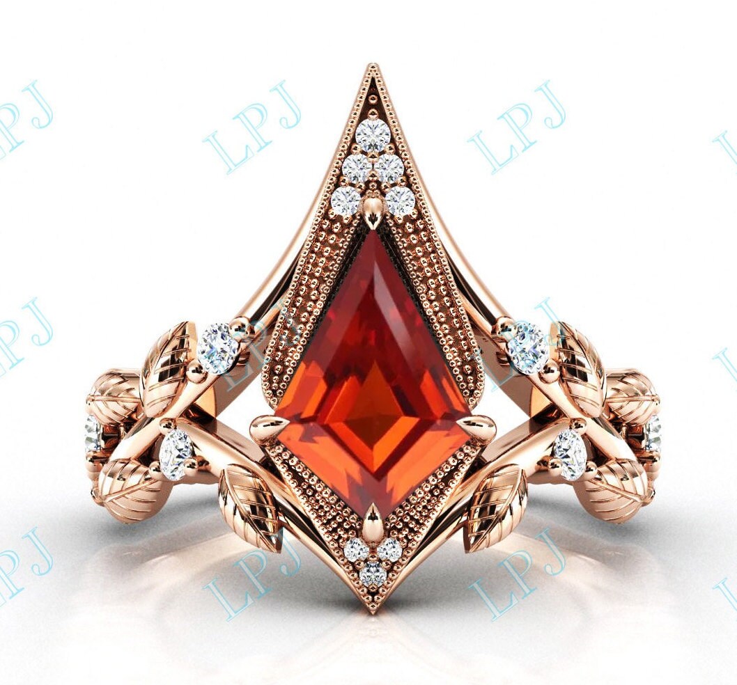 Orange Saphir Blatt Verlobungsring Art Deco Antik Brautring Vintage Kite Shaped Ehering Jahrestag Geschenk von LiverpoolJewelry