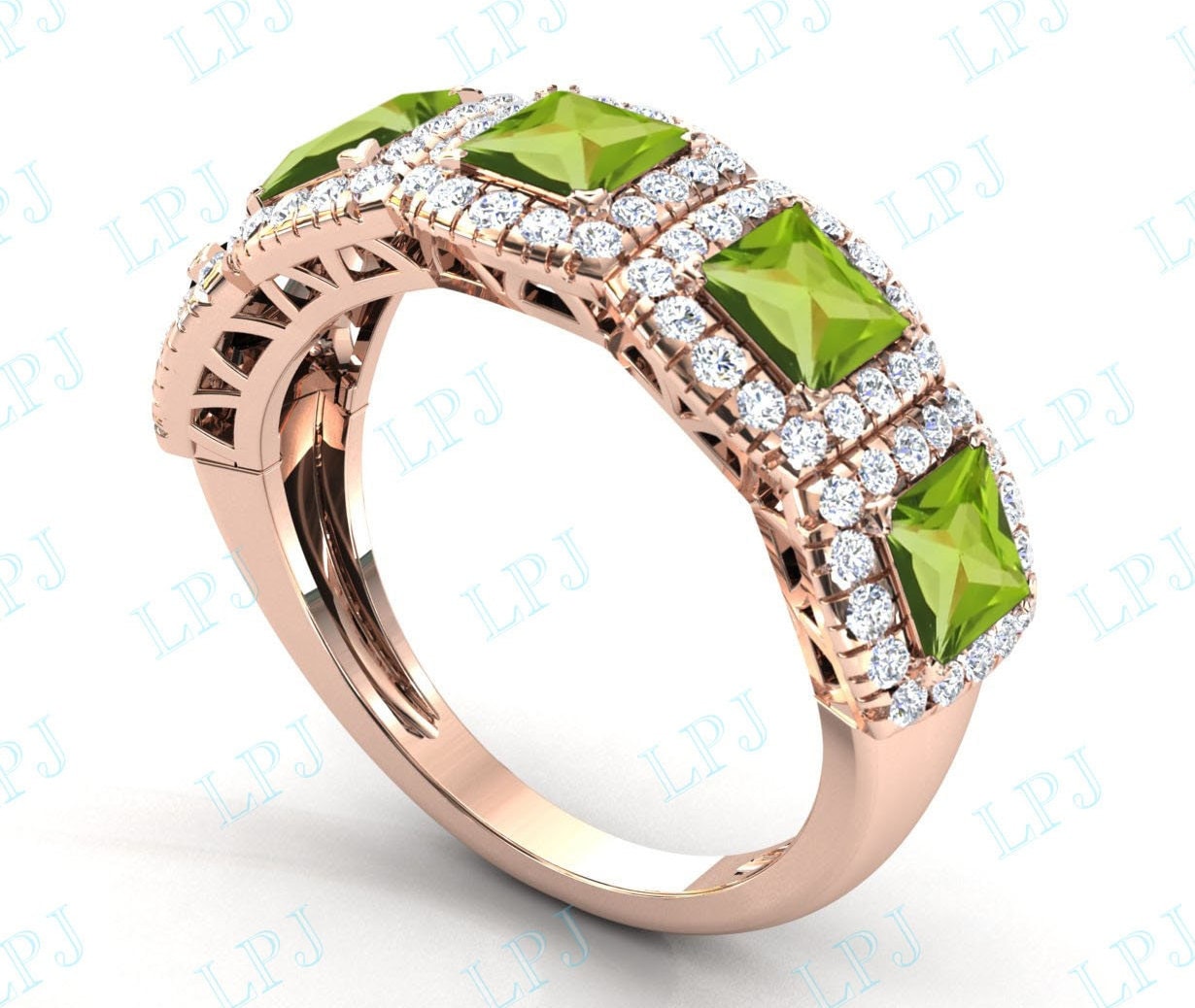 Prinzessin Cut Peridot Verlobungsring Für Frauen 14K Gold Brautband Halb Ewigkeit Hochzeitsband Unikat Jubiläum Versprechen Band von LiverpoolJewelry