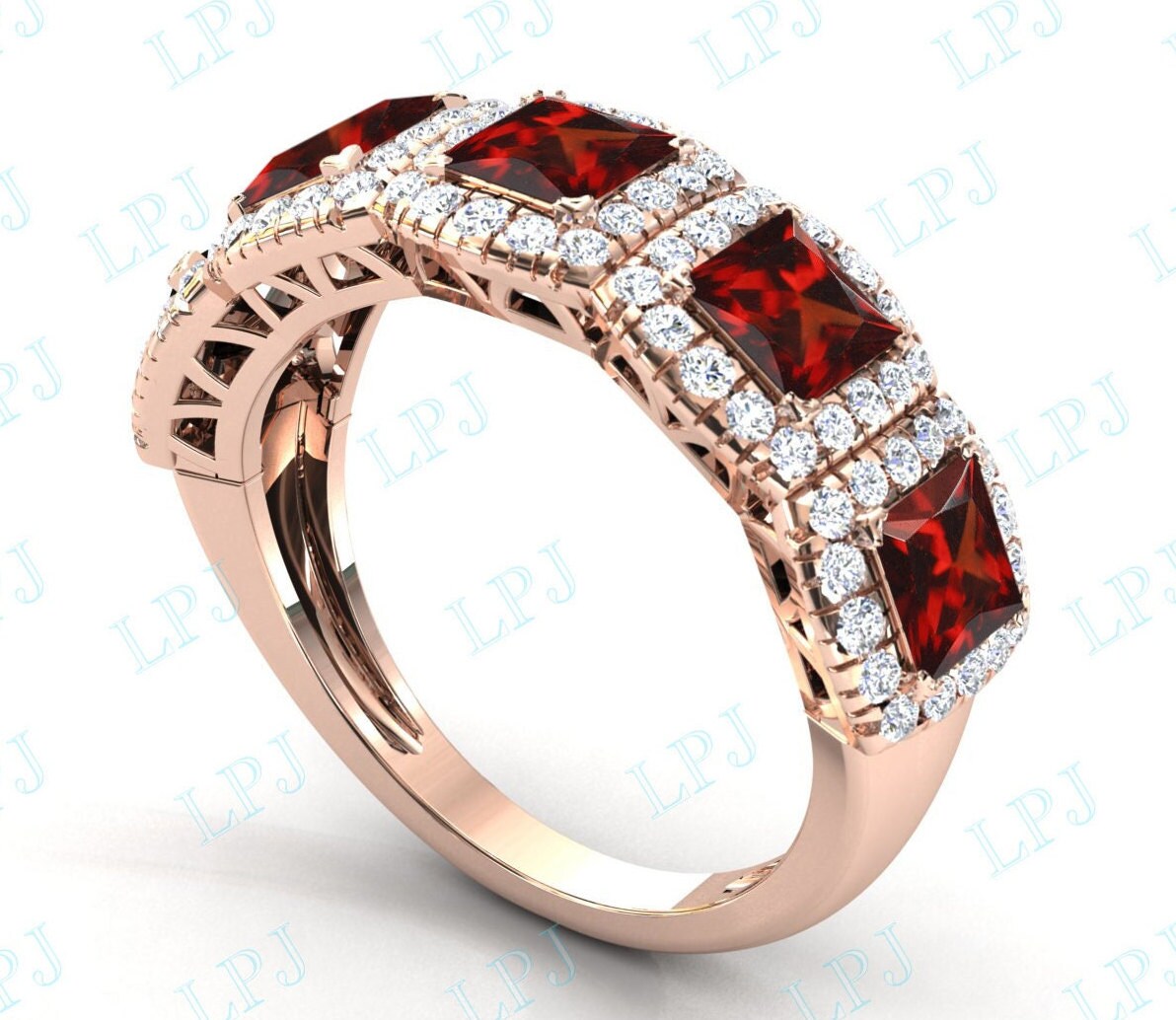 Roter Granat Eternity Verlobungsband Für Frauen 14K Gold Ehering Halb Ewigkeit Brautband Jubiläum Versprechen Ring Sie von LiverpoolJewelry