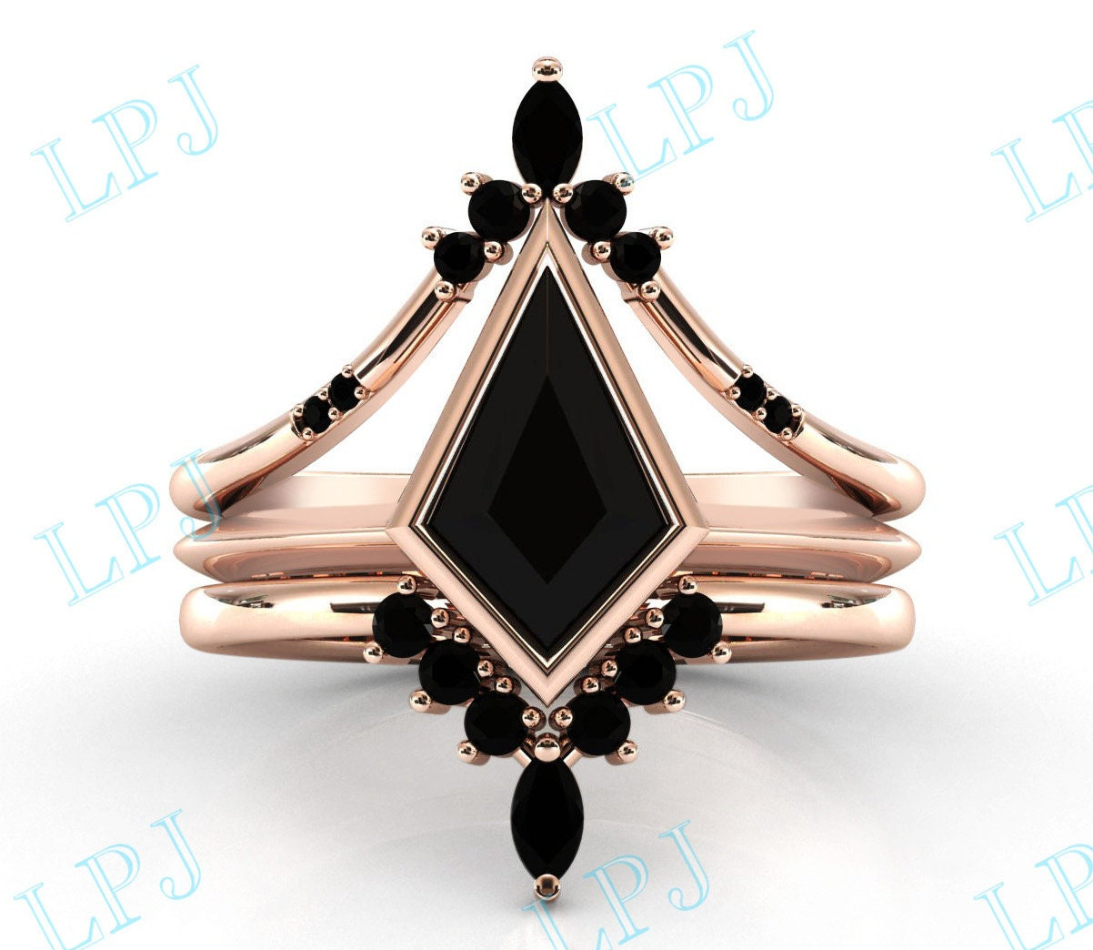 Vintage Drachenförmiger Schwarzer Onyx Verlobungsring Set Für Frauen Drachenschliff Ehering 3-Tlg. Brautring Jahrestag Ring von LiverpoolJewelry