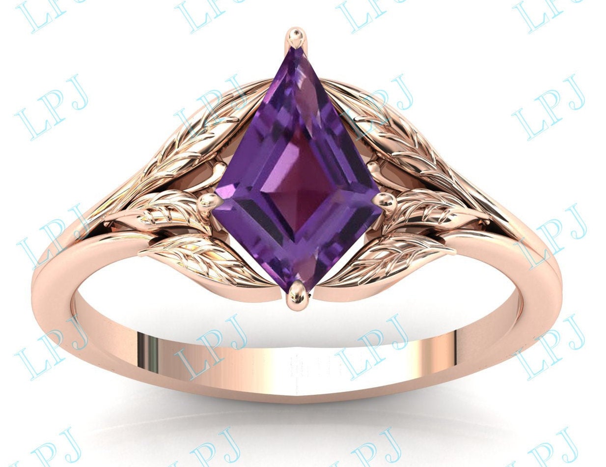 Vintage Kite Cut Amethyst Verlobungsring Für Frauen 14K Gold Antik Brautring Art Deco Blatt Ehering Jahrestag Ring von LiverpoolJewelry