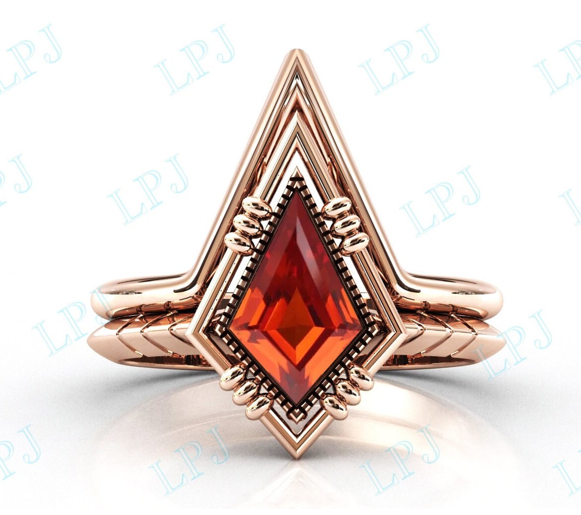 Vintage Orange Saphir Verlobungsring 14K Gold Drachenschliff Ehering von LiverpoolJewelry