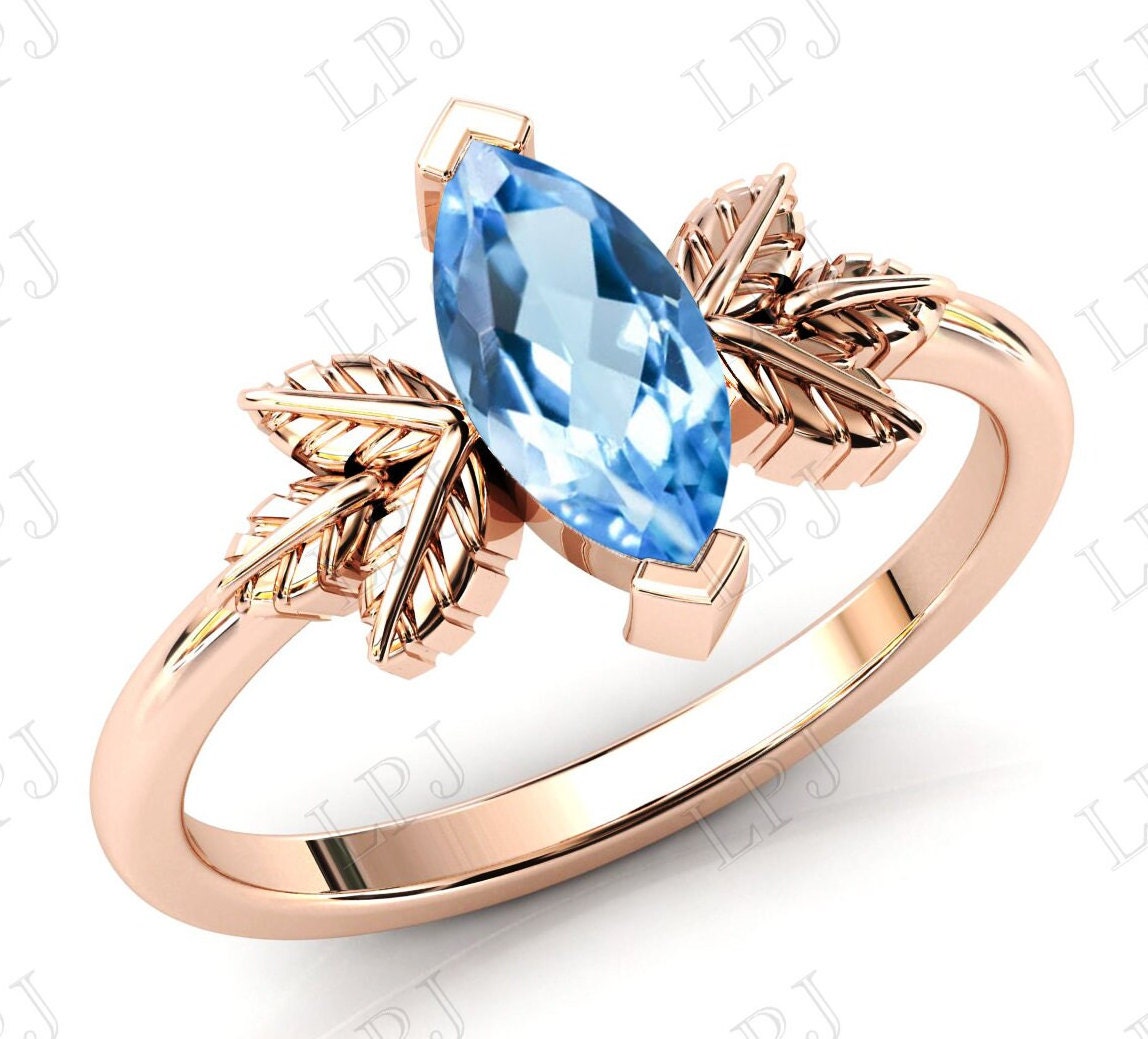 Vintage Sky Blue Topas Verlobungsring Roségold Himmelblau Blatt Ehering Art Deco Topaz Brautschmuck Ring Für Frauen von LiverpoolJewelry